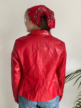 red snake print collar leather jacket