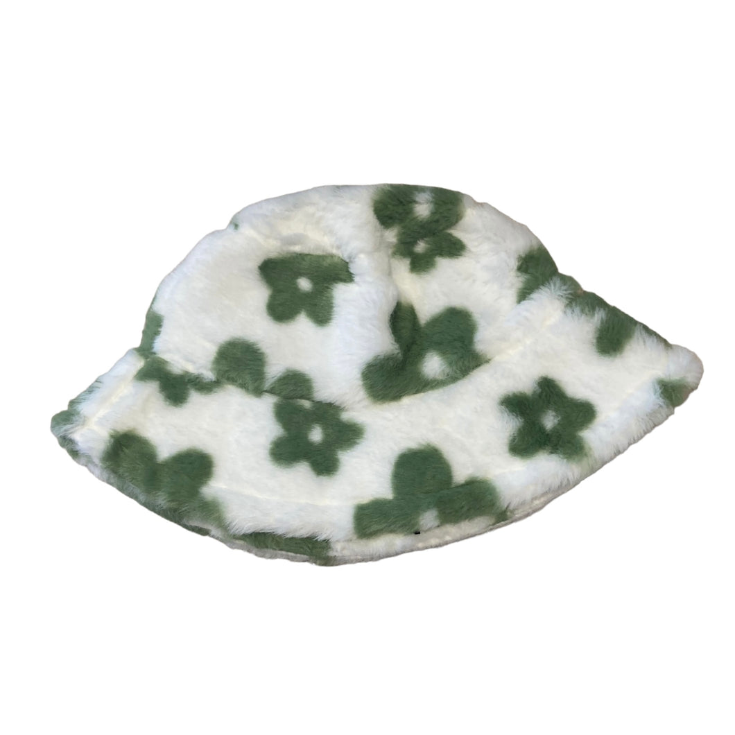 green flower fluffy bucket hat