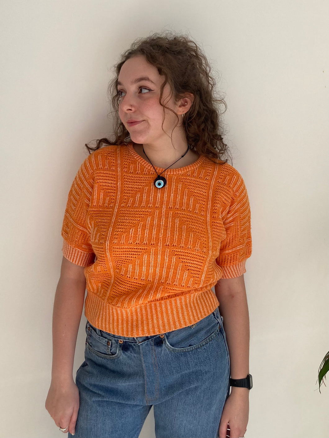 Orange Short Sleeve Knit Jumper (M)