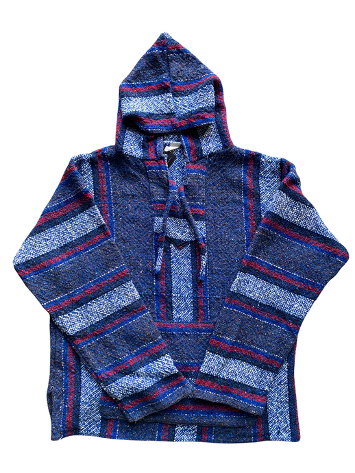 red and blue baja hoodie 