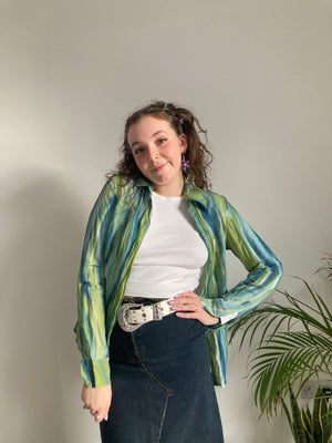 green blue crinkle y2k blouse