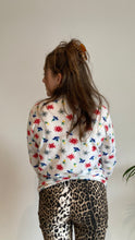 white flower print colourful halfzip fleece