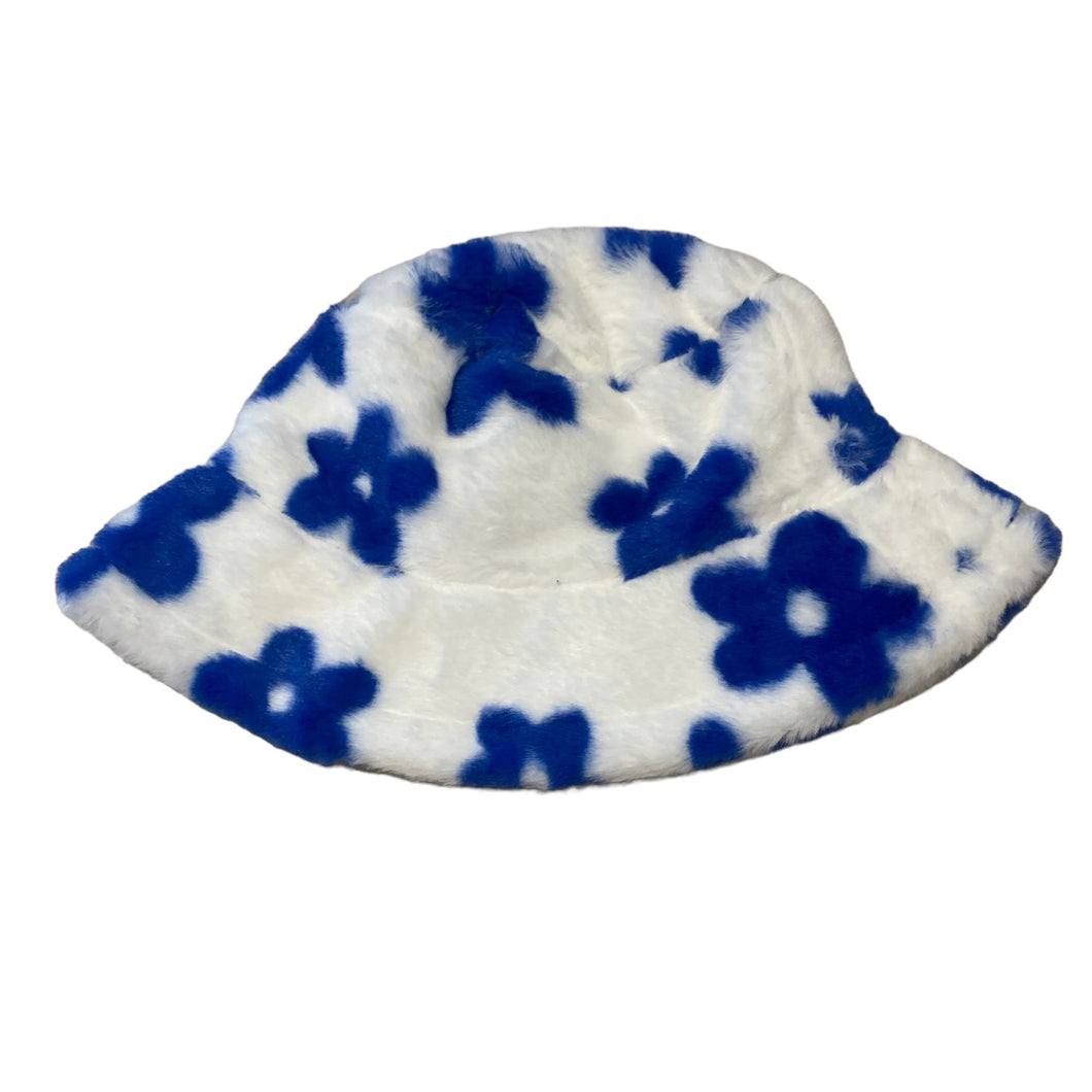 blue flower fluffy bucket hat