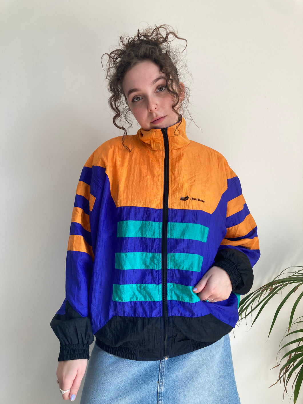 orange and blue vintage sports jacket