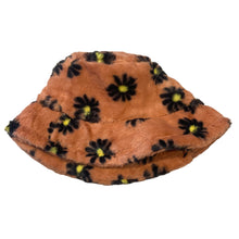orange daisy print fluffy bucket hat