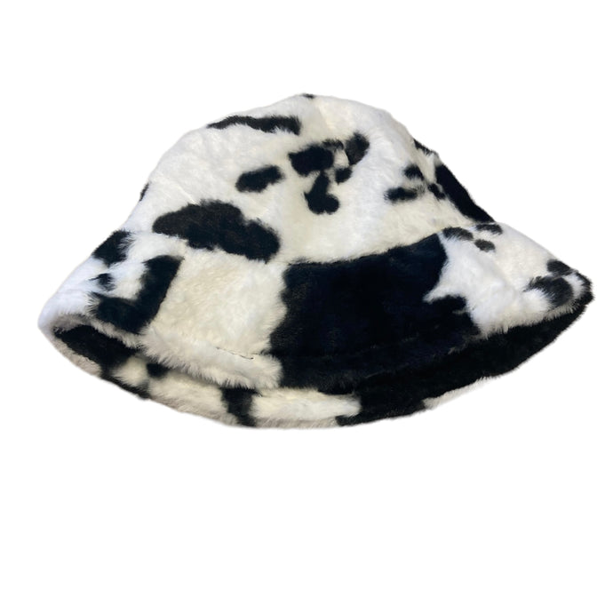 Black Cow Print Fluffy Bucket Hat
