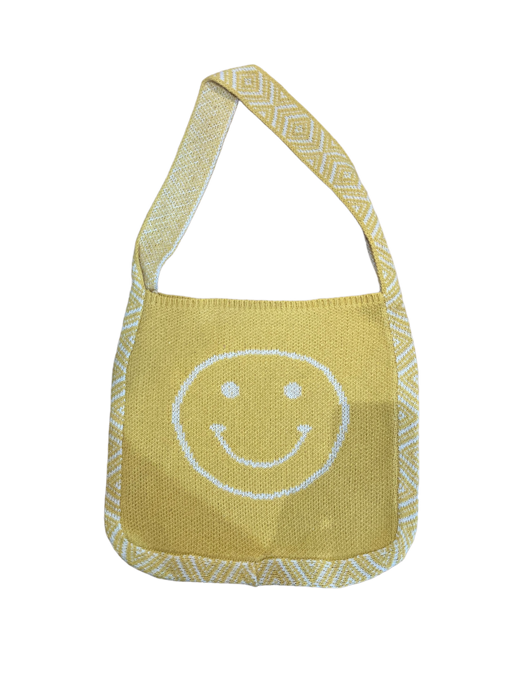 yellow smiley knit tote shoulder bag
