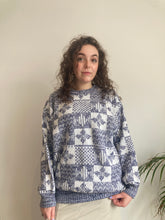 blue and white knit jumper