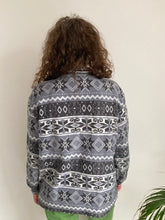 grey white snowflake print vintage fleece 