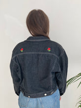 black denim flower patch jacket vintage