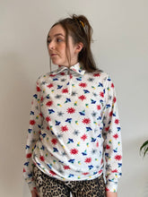 white flower print colourful halfzip fleece