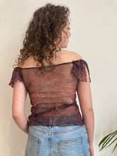 brown mesh paisley print top