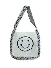 white smiley knit tote shoulder bag
