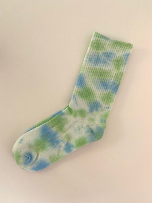 green and blue tie dye socks 