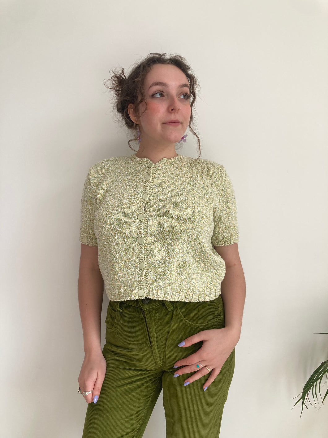 light green crop knit cardigan 