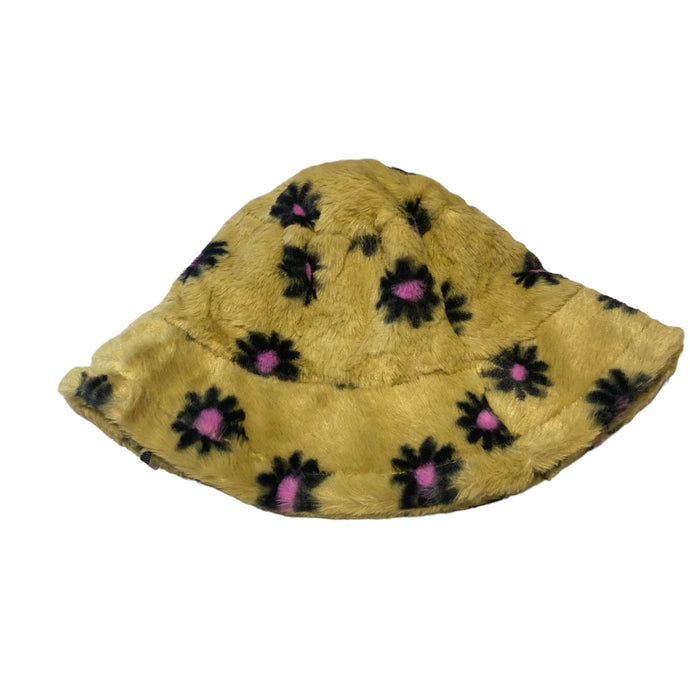 mustard yellow fluffy bucket hat 