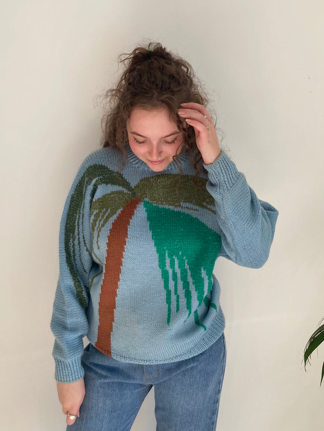 palm tree design knit jumper 