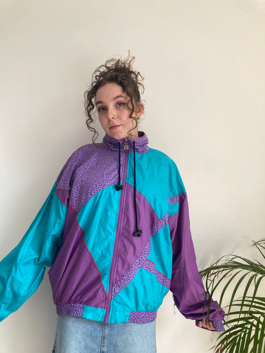 blue and purple vintage sports jacket
