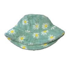 mint green daisy print fluffy bucket hat