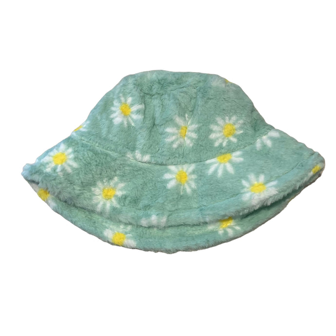 mint green daisy print fluffy bucket hat