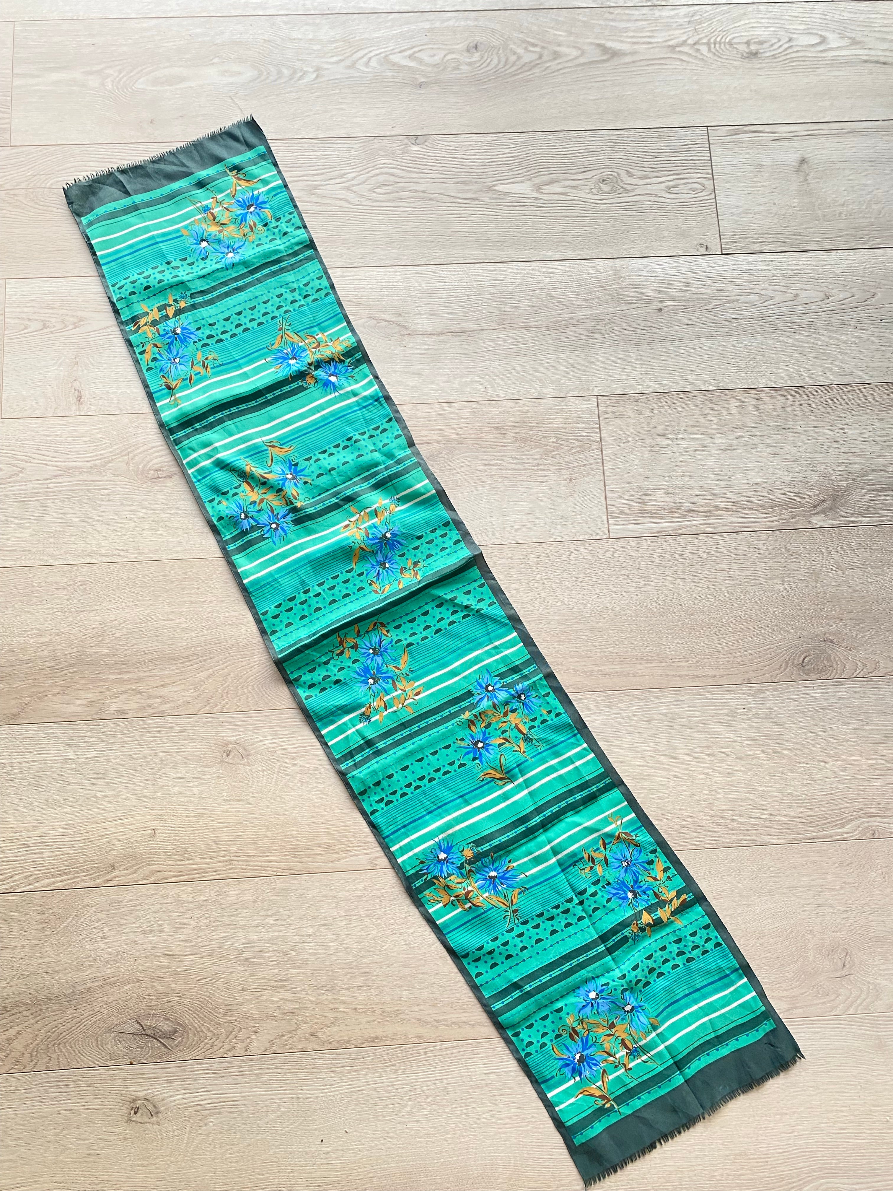 Vintage Green Floral Silk Scarf