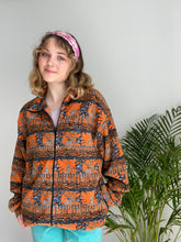 vintage full zip orange patterned fleece 