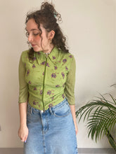 green floral mesh zipup top