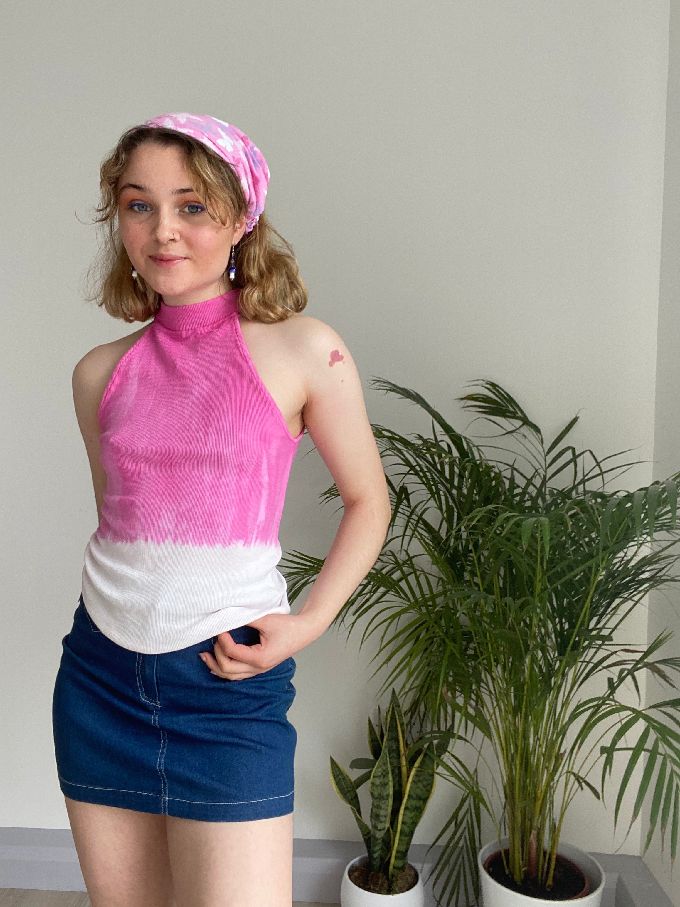 Vintage Pink and White Top