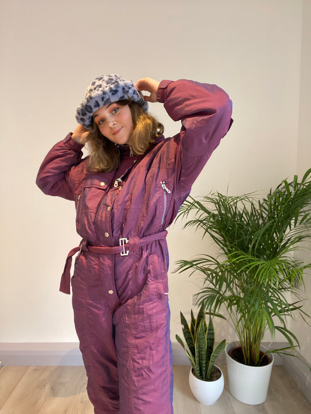 plum ski suit size medium